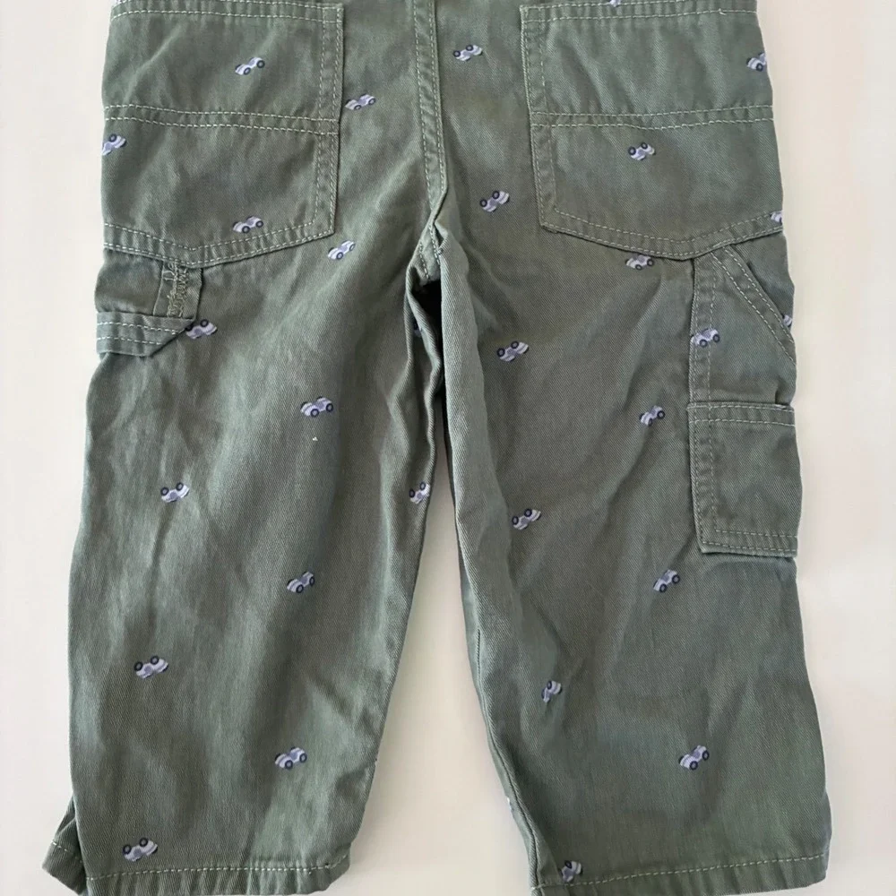 OshKosh B'gosh Toddler 2T Sage Green Car Bib Overalls Vestbak Play